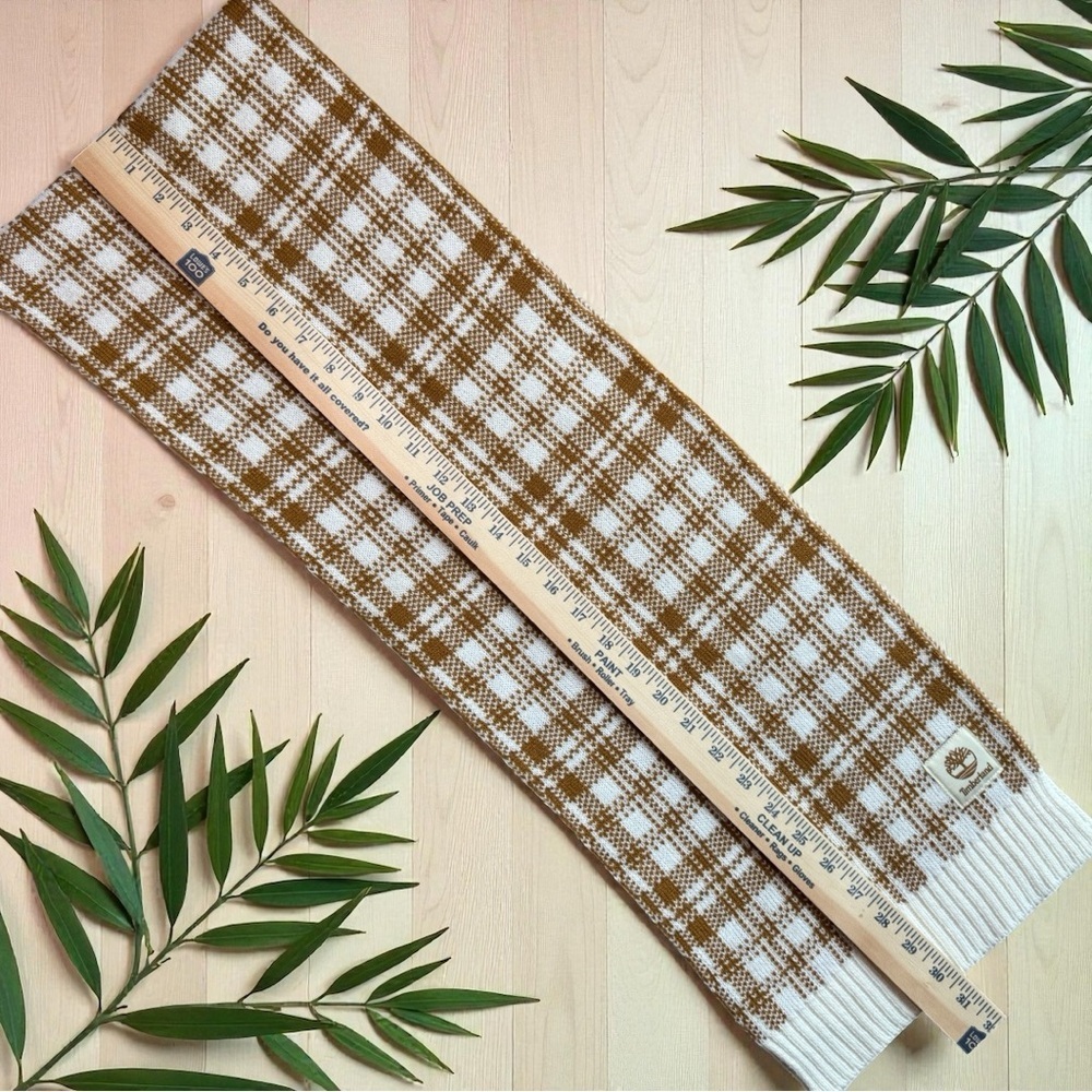 Timberland Plaid Knit Scarf – Tan Caramel & Cream – OS - Picture 5 of 10